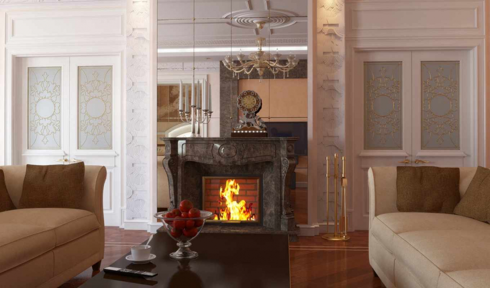 Обои для комнаты с камином
