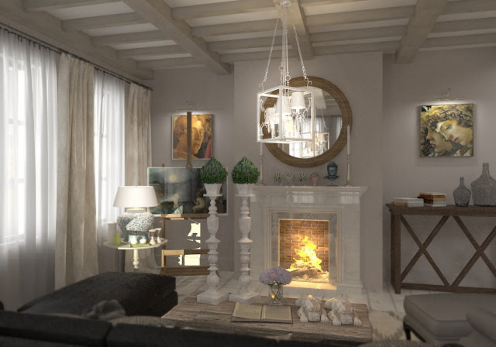 Гостиная в европейском стиле с камином