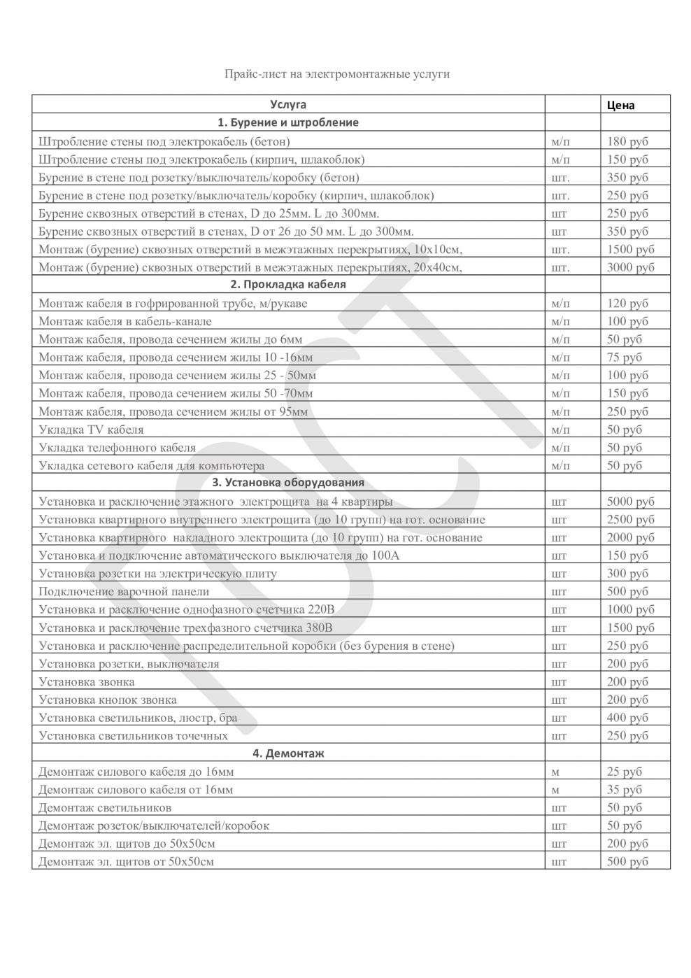 Расценки по электромонтажу