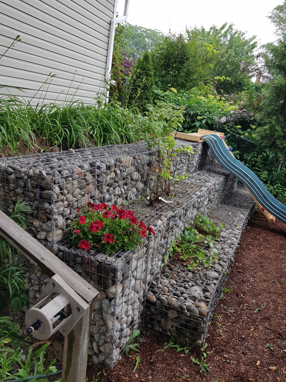 Габионы вдоль дорожки