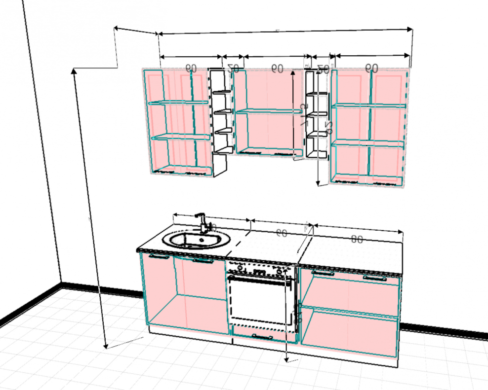Развертка стен кухни с розетками