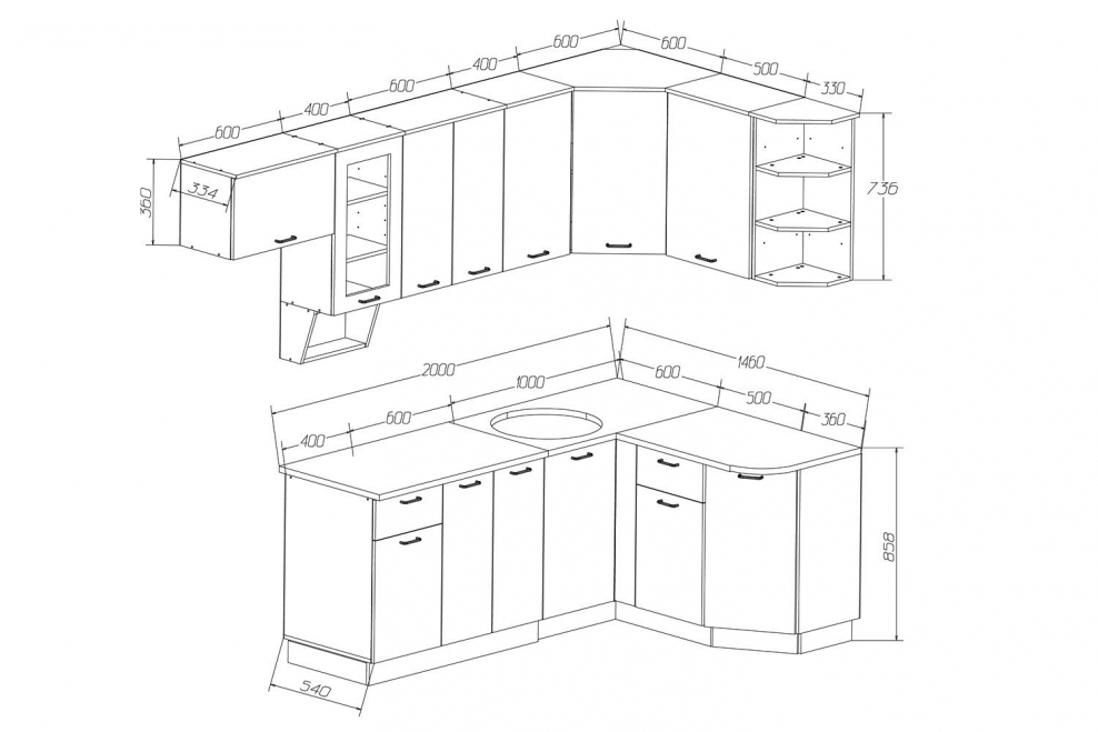 Кухня Валенсия 3.60 1.60 левый угол размер верхних шкафчиков