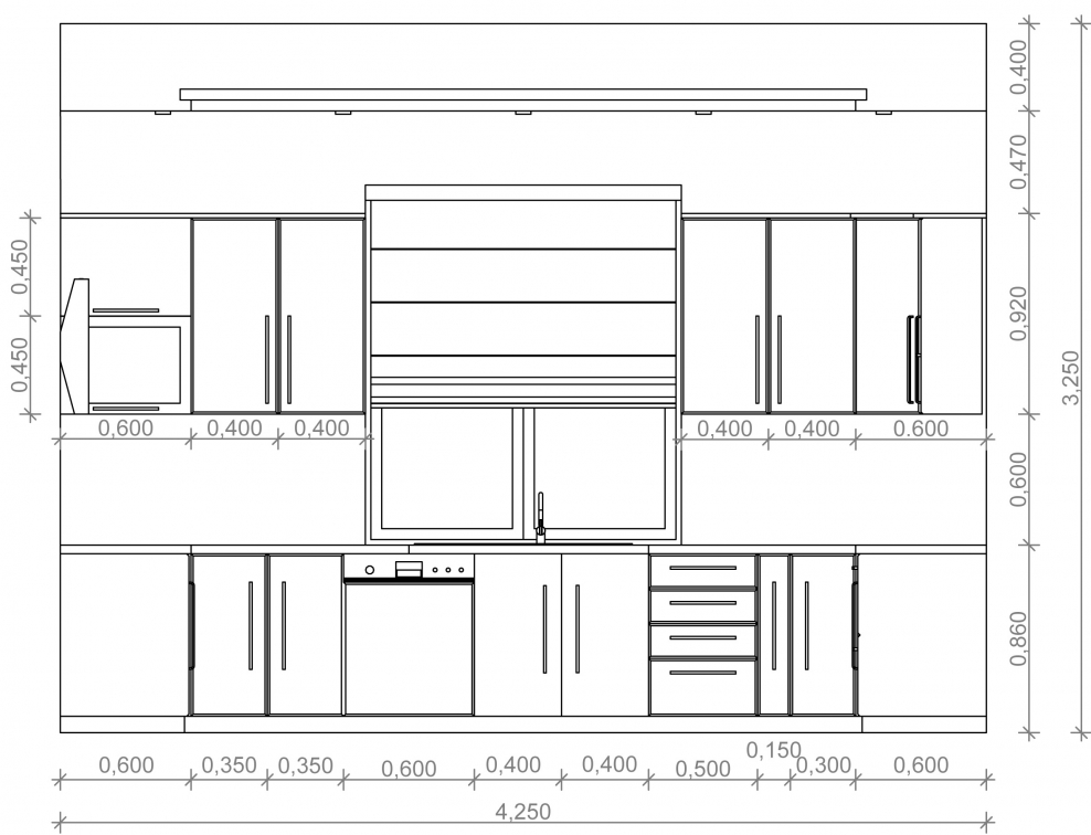 Развертка кухни с размерами