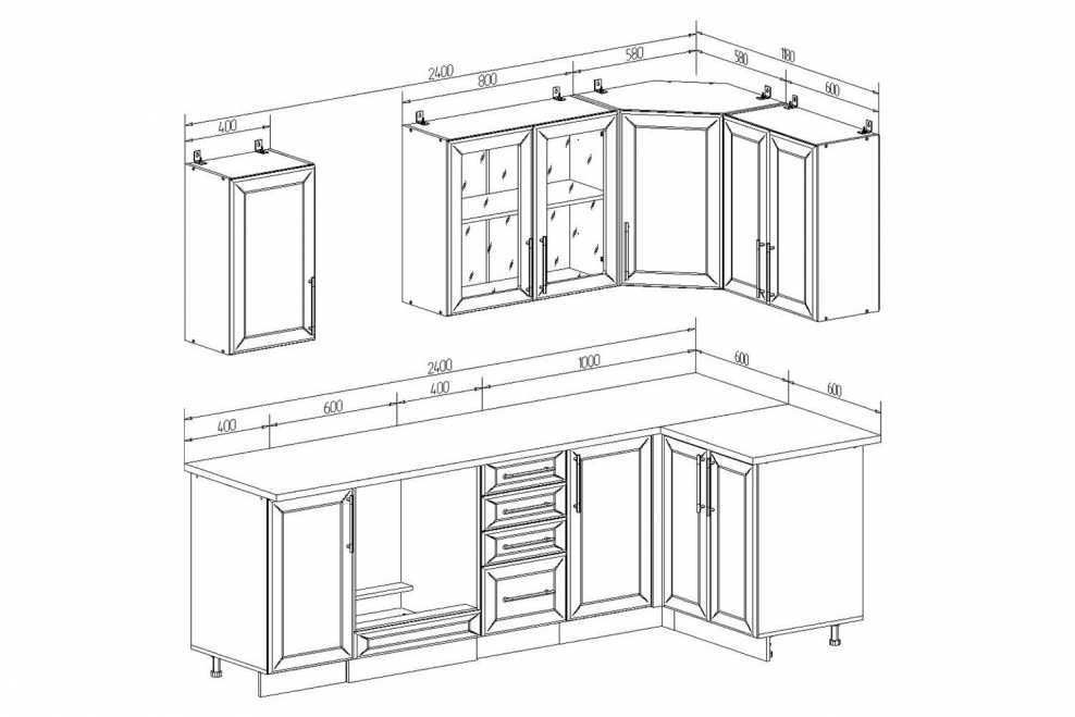 Проект прямой кухни с размерами
