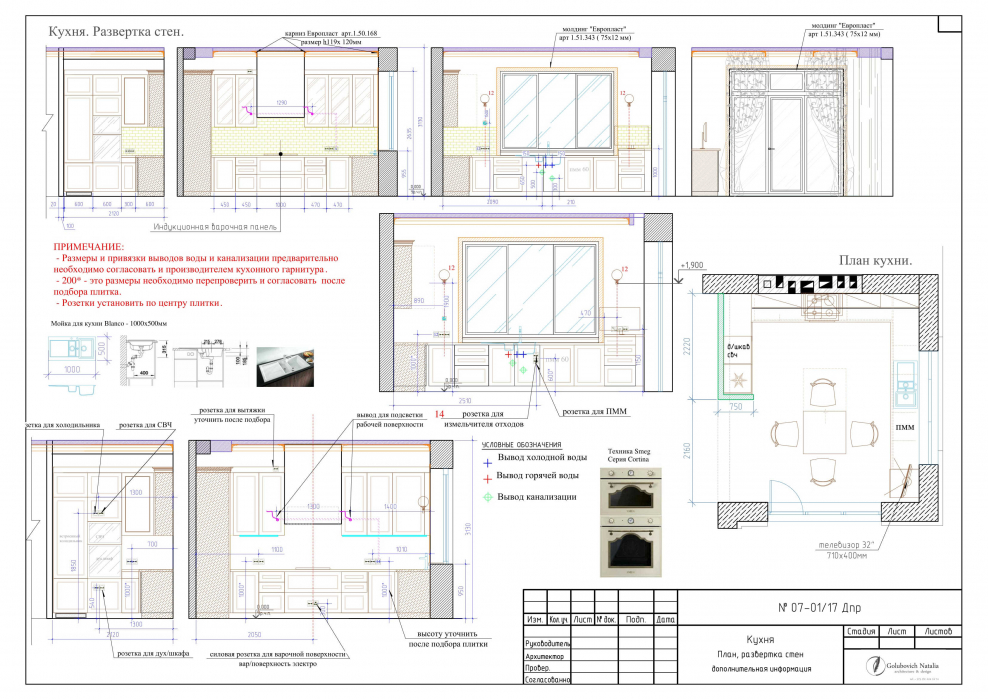 Развертка стен с розетками