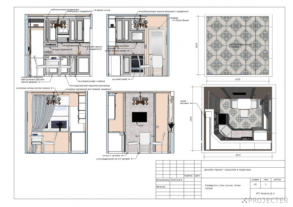Развертка кухни с островом
