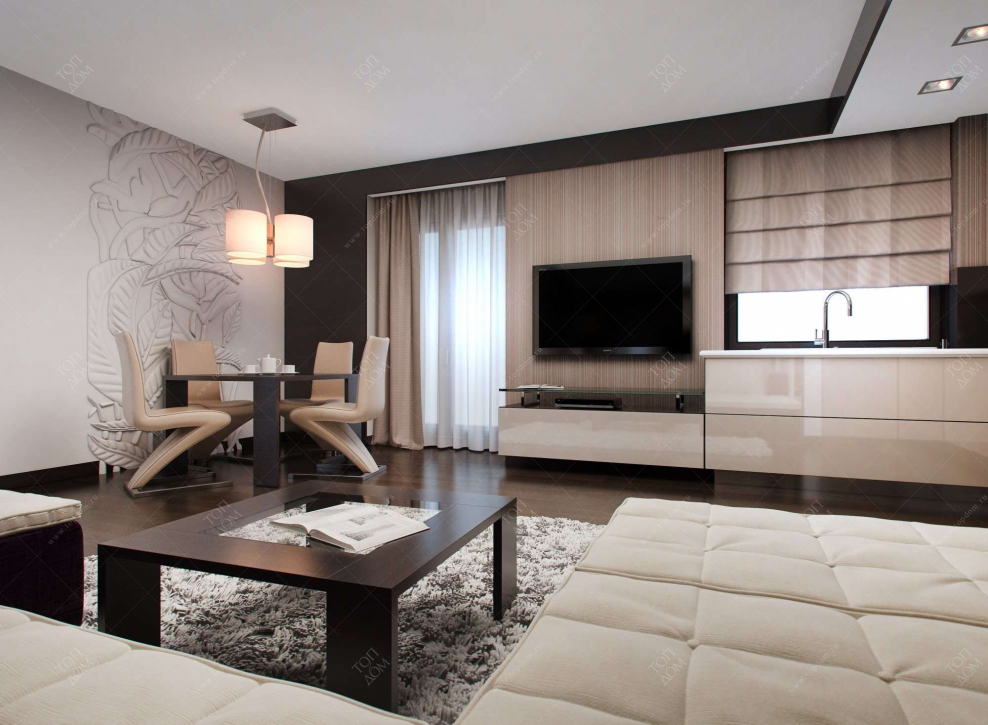 Гостиная с бежевыми стенами