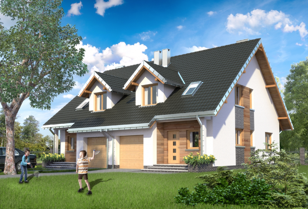 Дом с мансардой и гаражом на две семьи