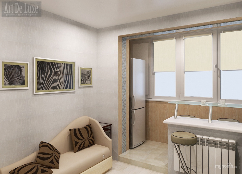 Балкон совмещенный с комнатой и кухней