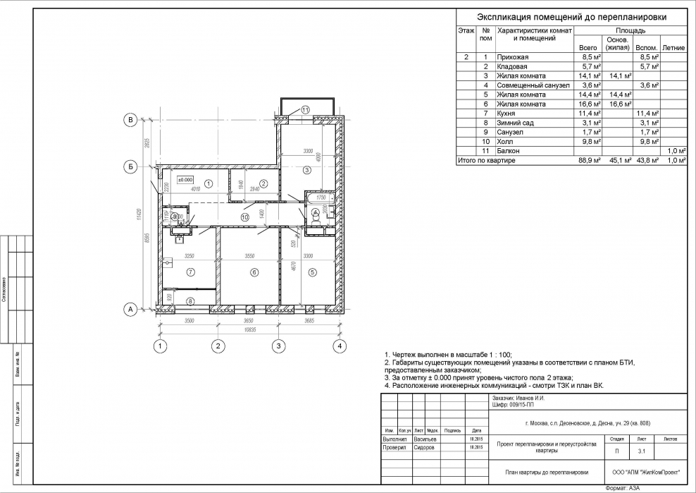 Проект переустройства жилого помещения