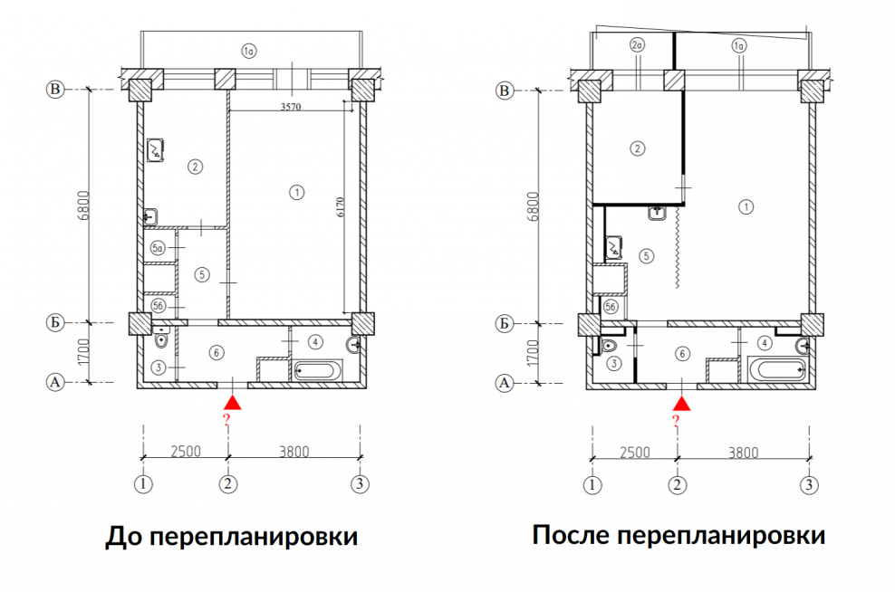 114-85 Перепланировка однокомнатной