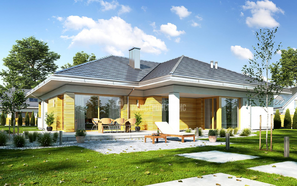 Одноэтажный дом с беседкой