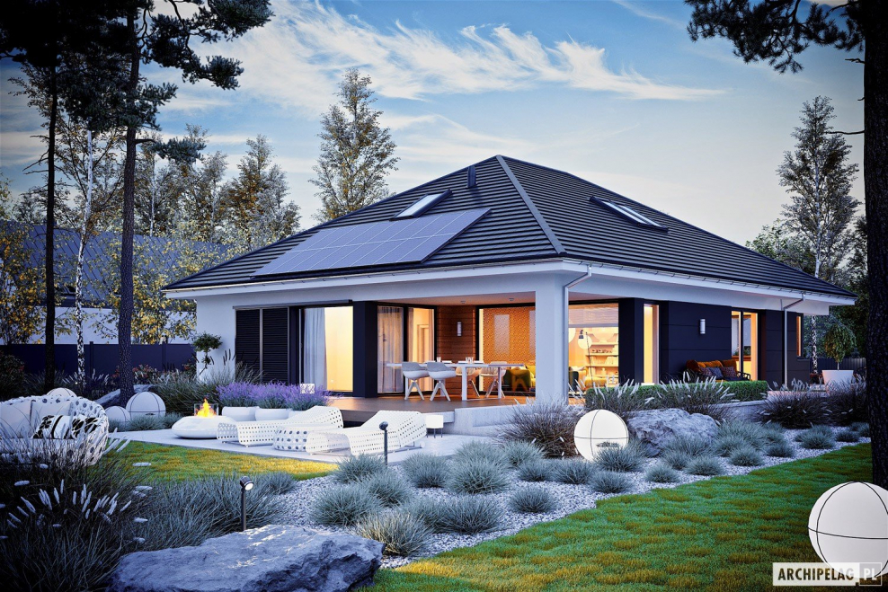 Одноэтажный дом бунгало с террасой