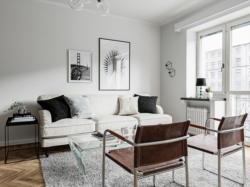 Зеркальное панно в интерьере гостиной