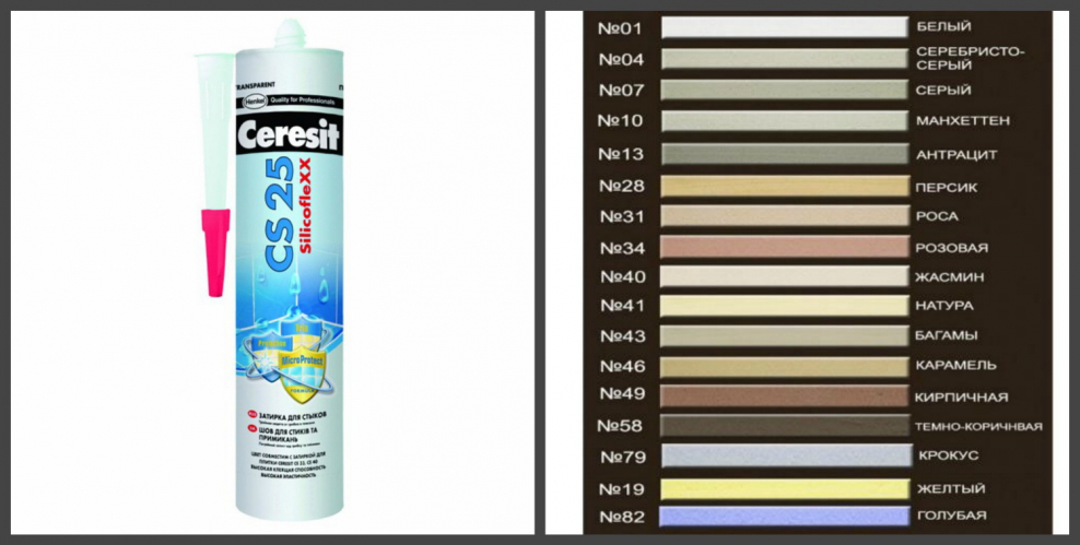 Силиконовый герметик Церезит CS 25 палитра цветов