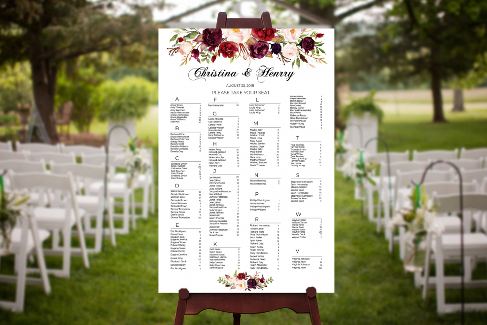 Лист с рассадкой гостей