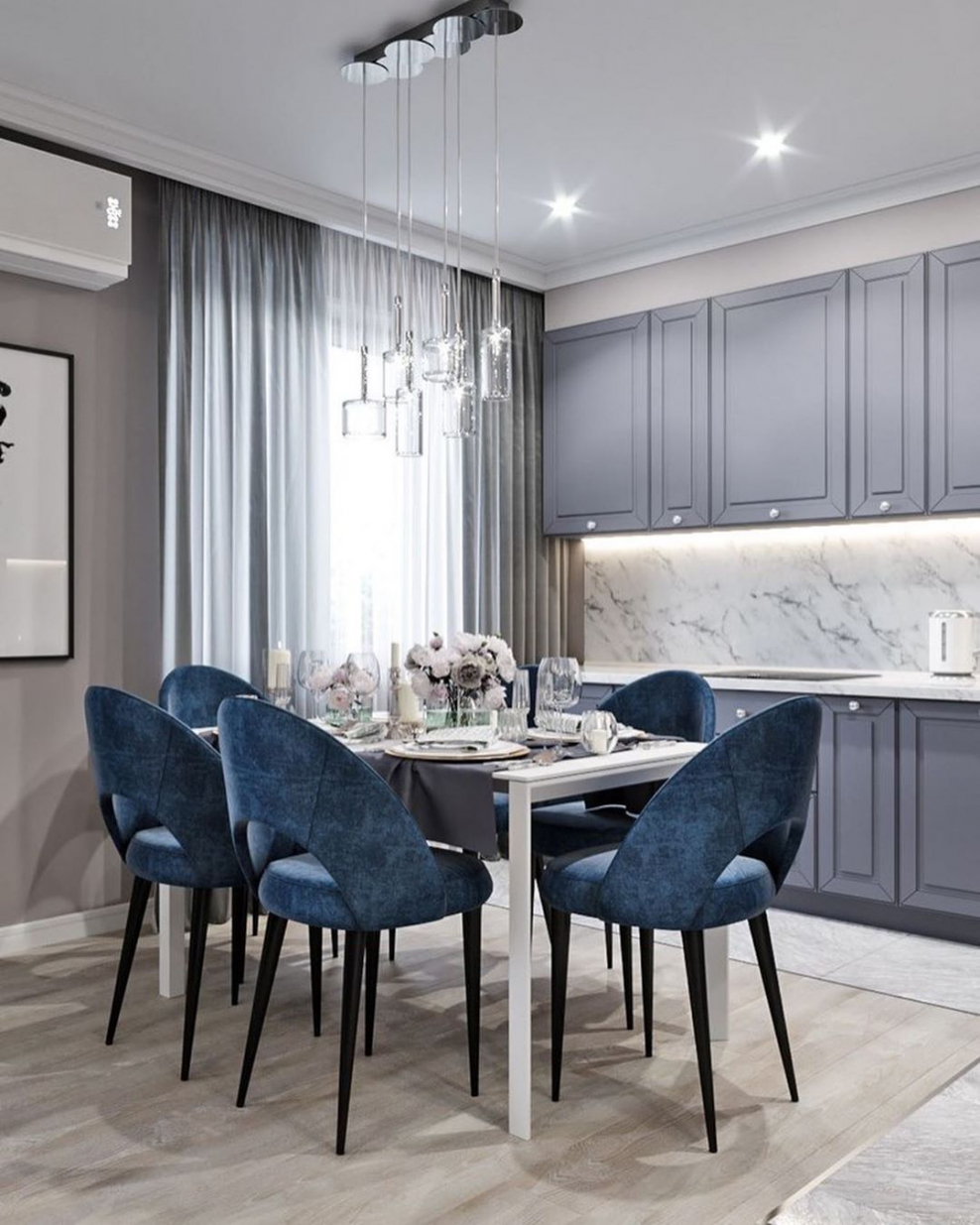 Кухня гостиная в бирюзовом цвете