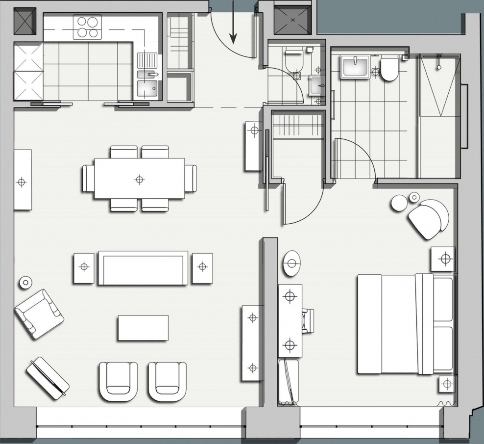 Планировка квартиры с мебелью вид сверху