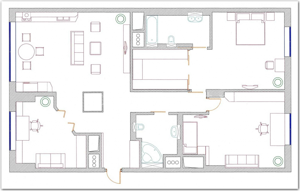 Планировка квартиры спальня и кухня вид сверху