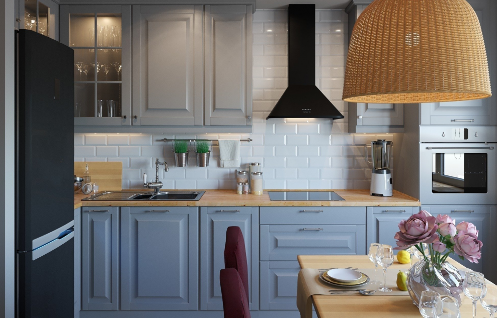 Кухни Будбин серая икеа 2020