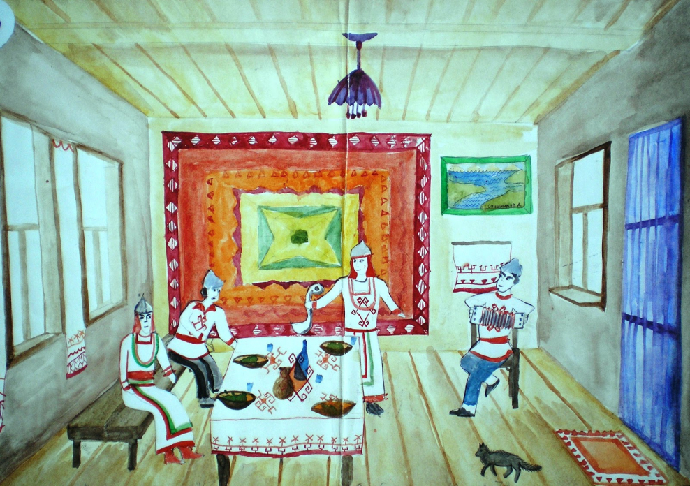 Изба внутри рисунок