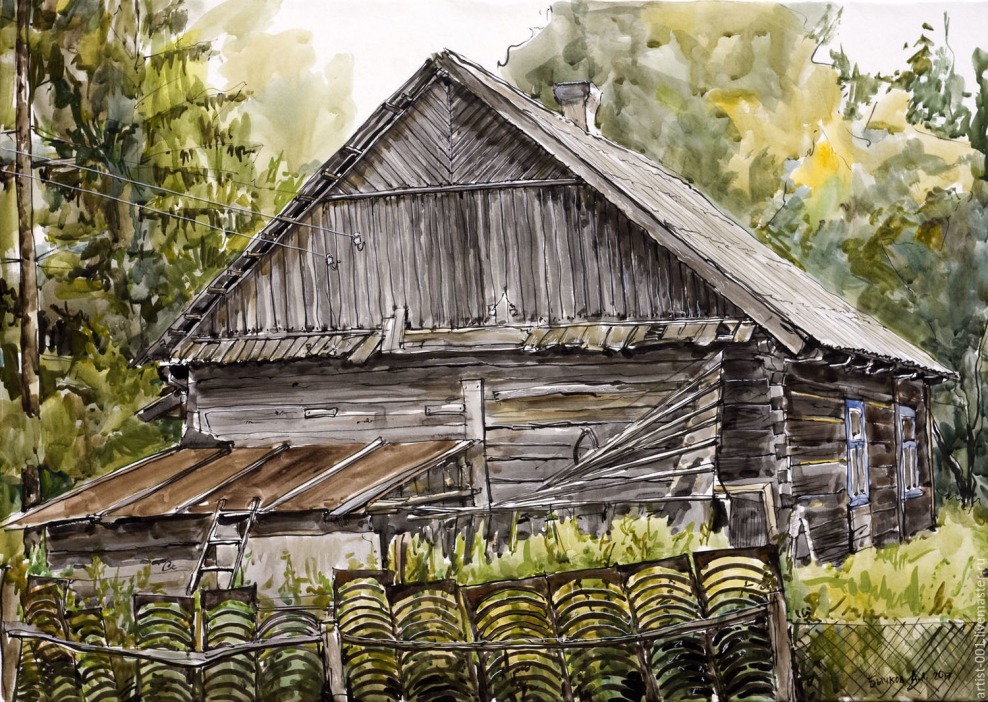 Дом в деревне рисунок