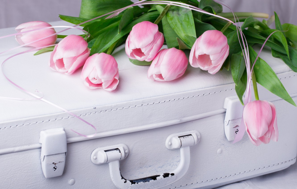 Букет тюльпанов чемодан