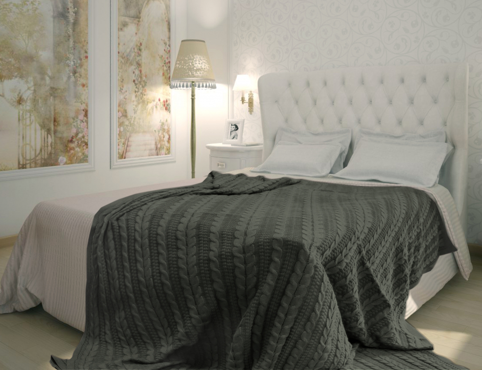 Вязаный плед на кровать в спальню