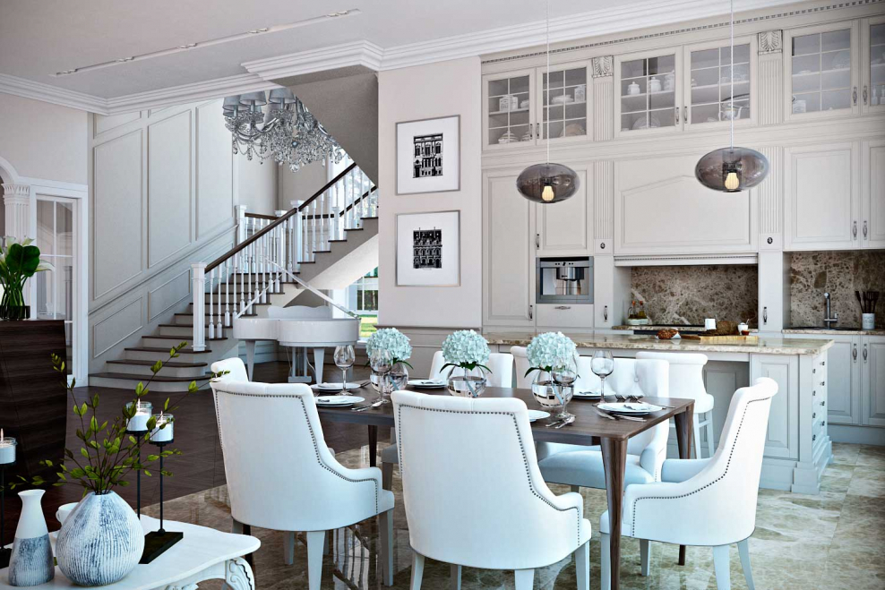 Интерьер кухни гостиной в стиле современная классика