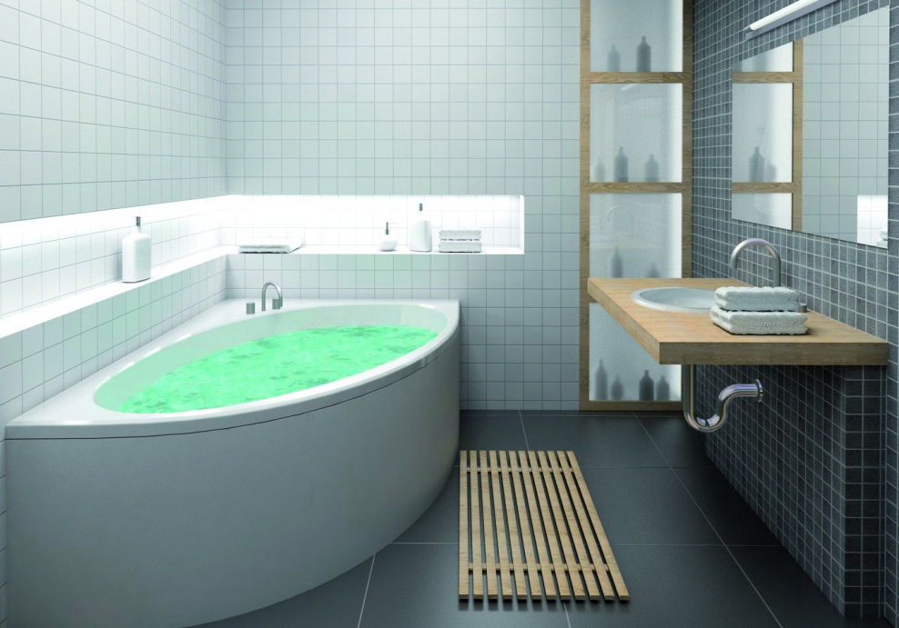 Планировка ванной с угловой ванной