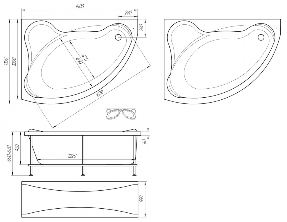 Ванна акриловая Catania 160 100r