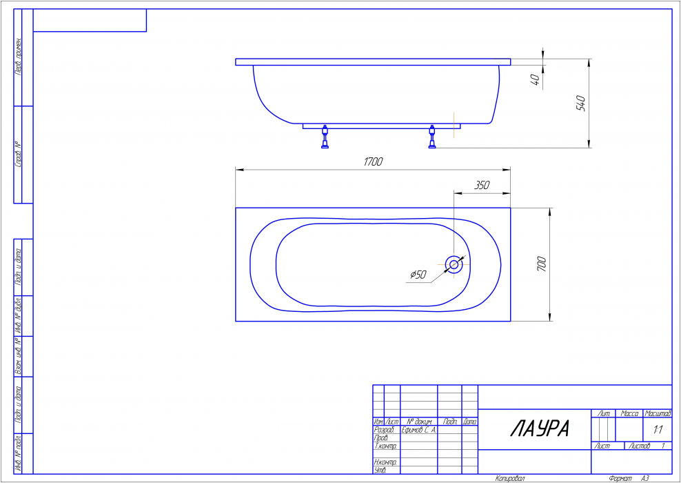 Ванна Лаура 170 70 Эстет