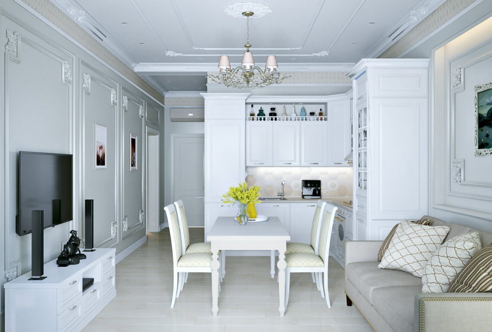 Кухня-гостиная 25 кв.м Неоклассика