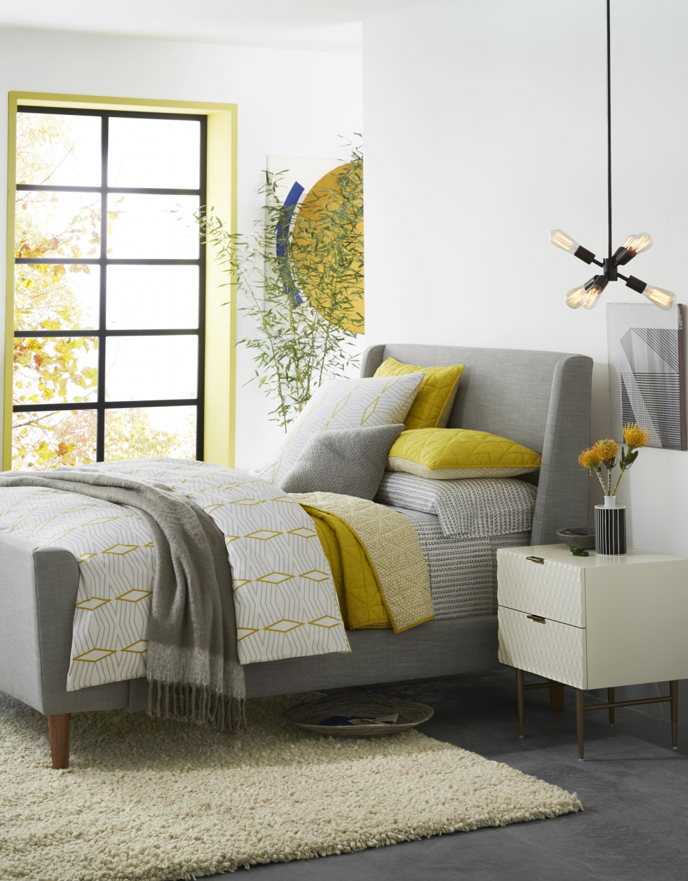 Спальня серый желтый икеа