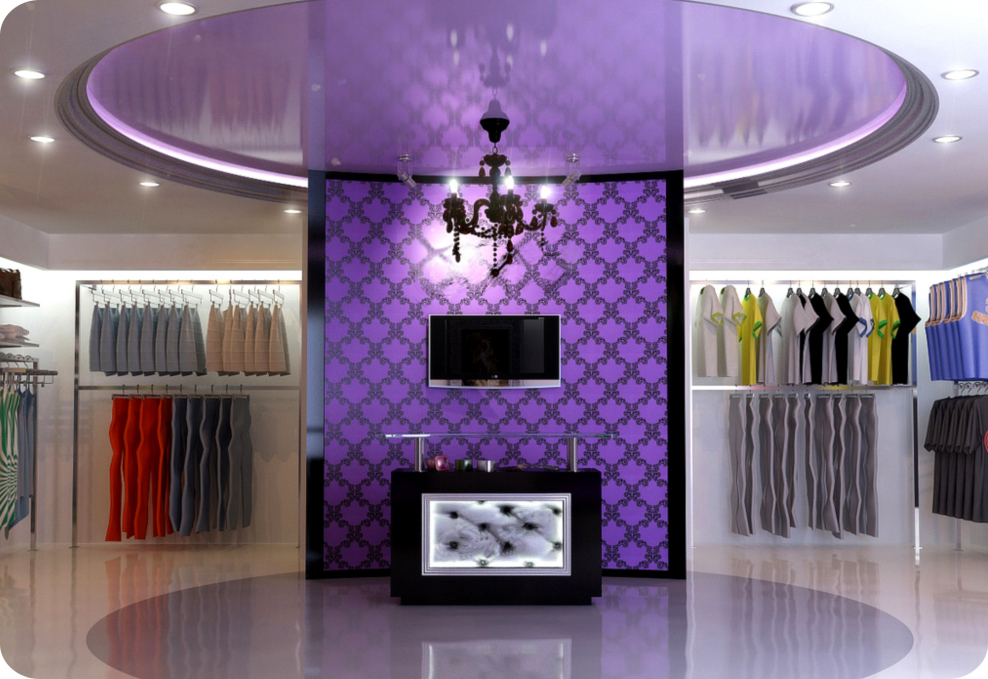 Фиолетовый цвет в интерьере магазина