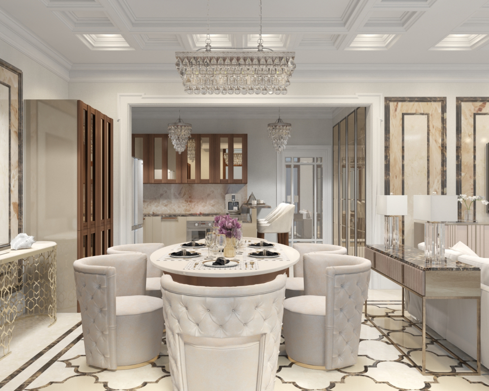 Кухня в стиле арт деко в светлых тонах