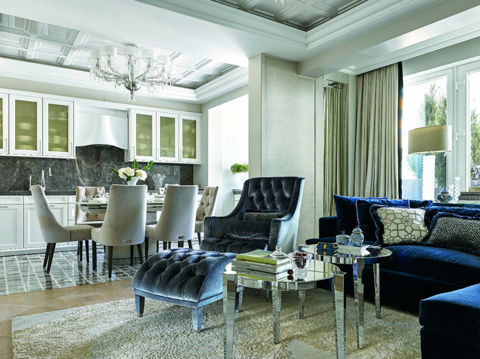 Серая кухня гостиная в стиле арт деко