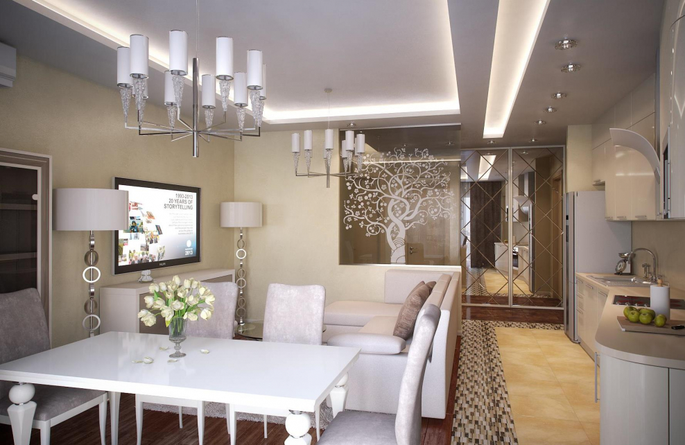 Кухня-гостиная 40 кв.м арт деко