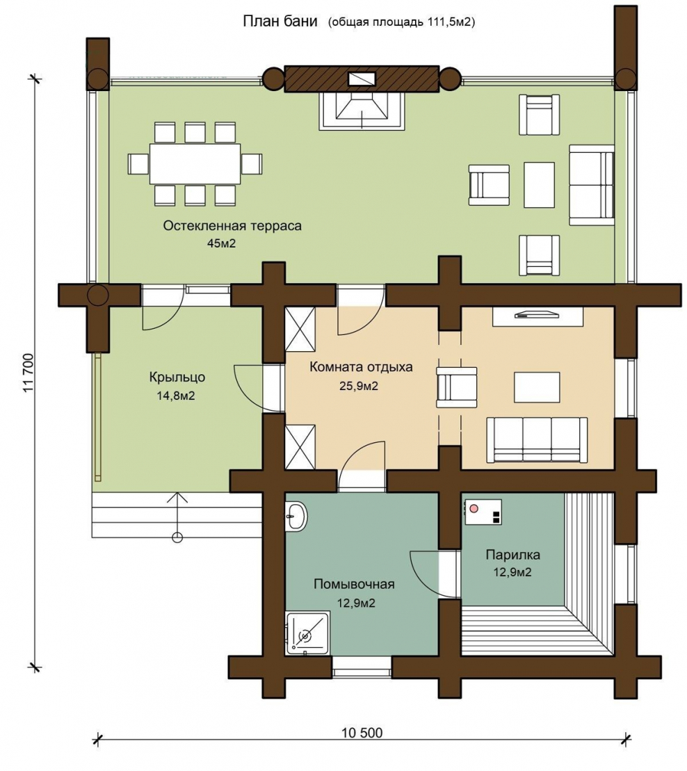 Дом-баня 10 на 10 планировка