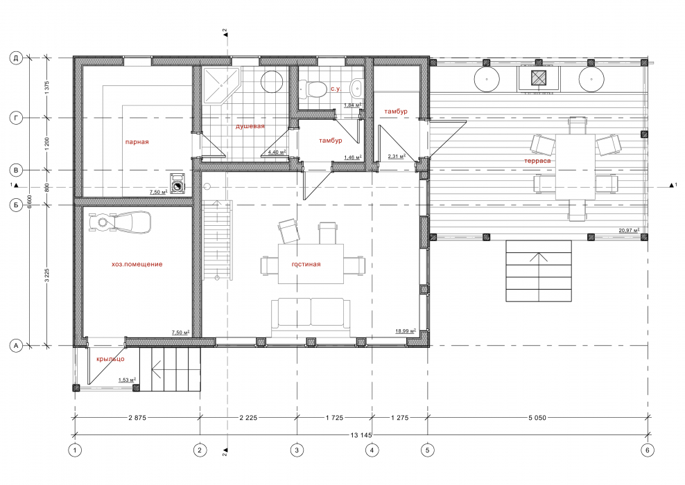 Планировка дома с баней под одной крышей