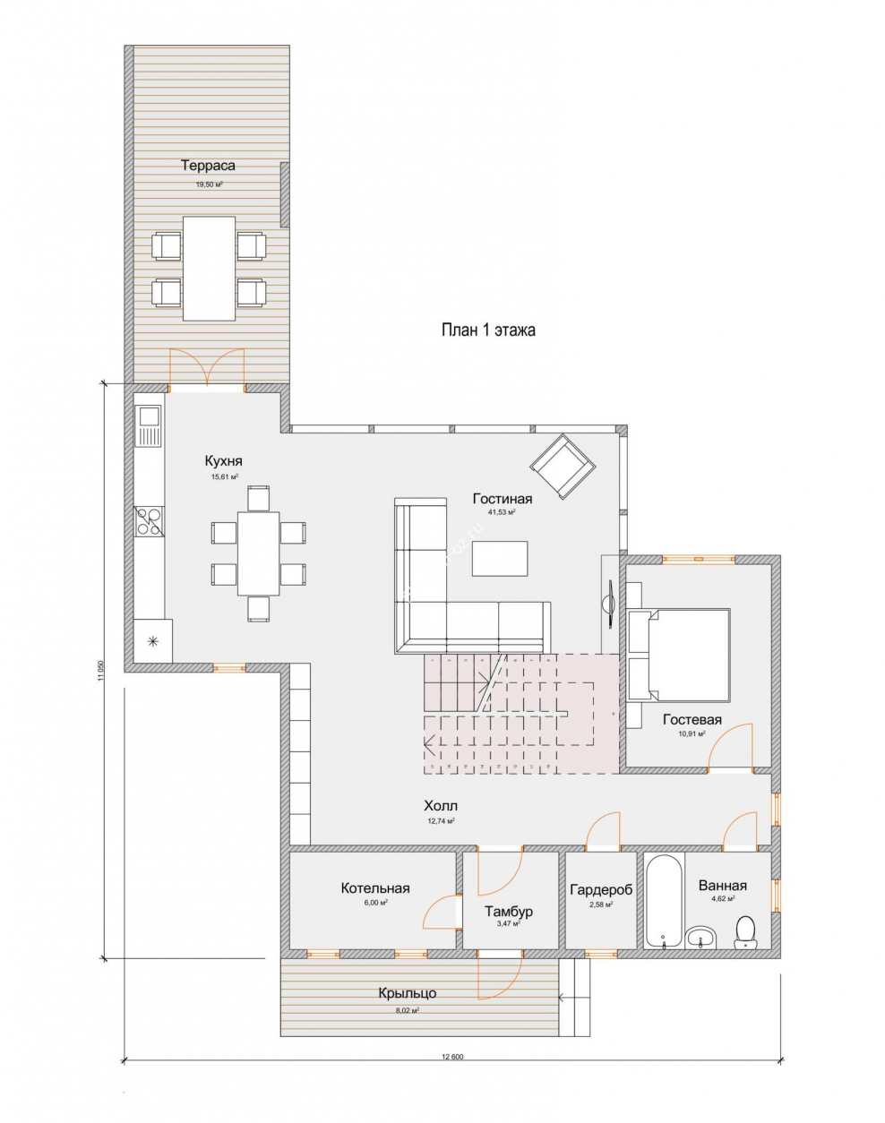 Каркасник с верандой чертеж