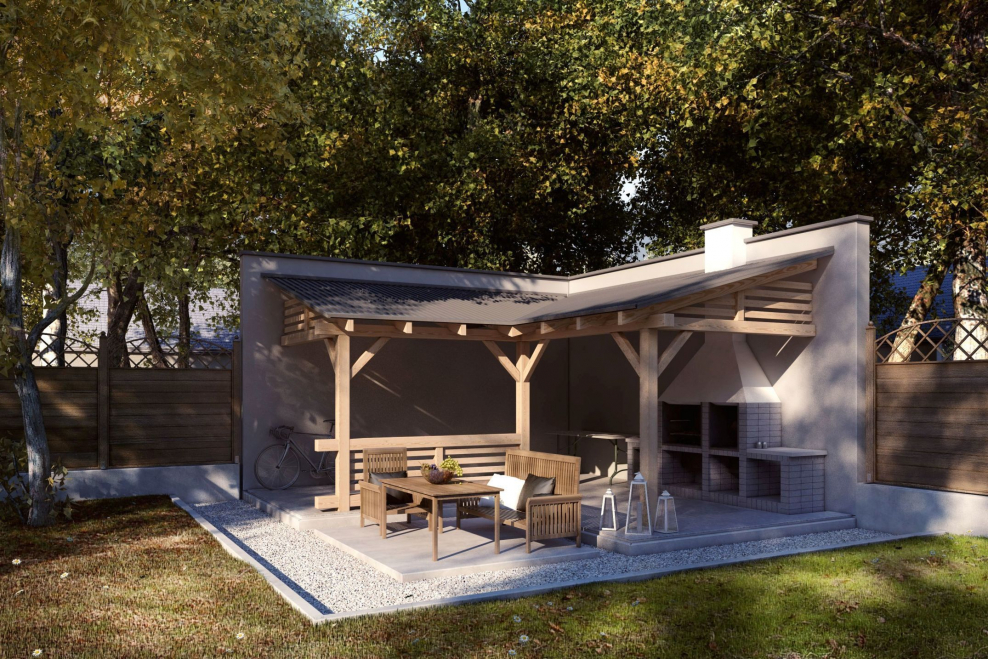 Беседка с односкатной крышей