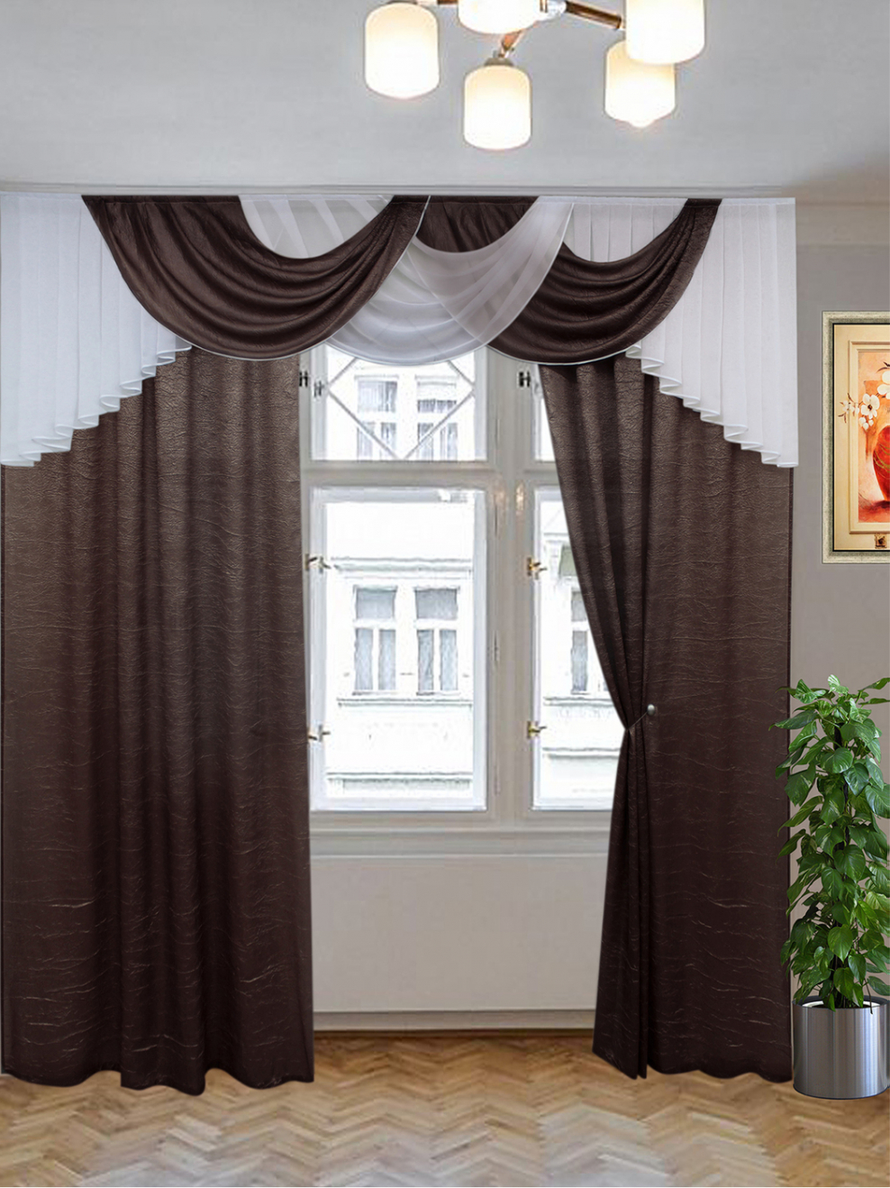 Шторы в гостинную с ламбрикоеном