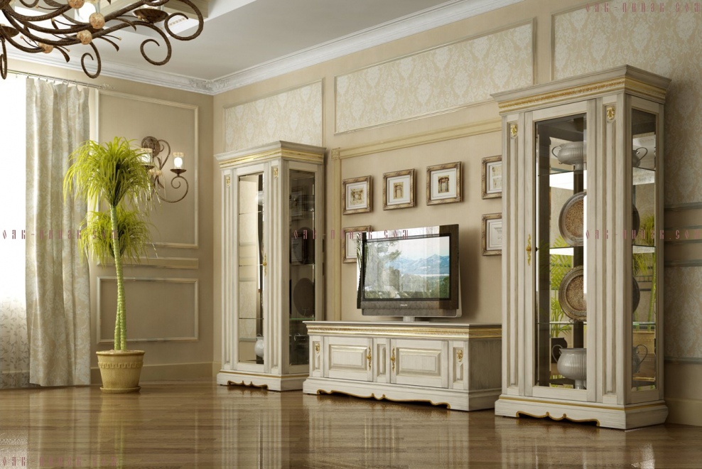 Гостиная мебель массив слоновая кость классика