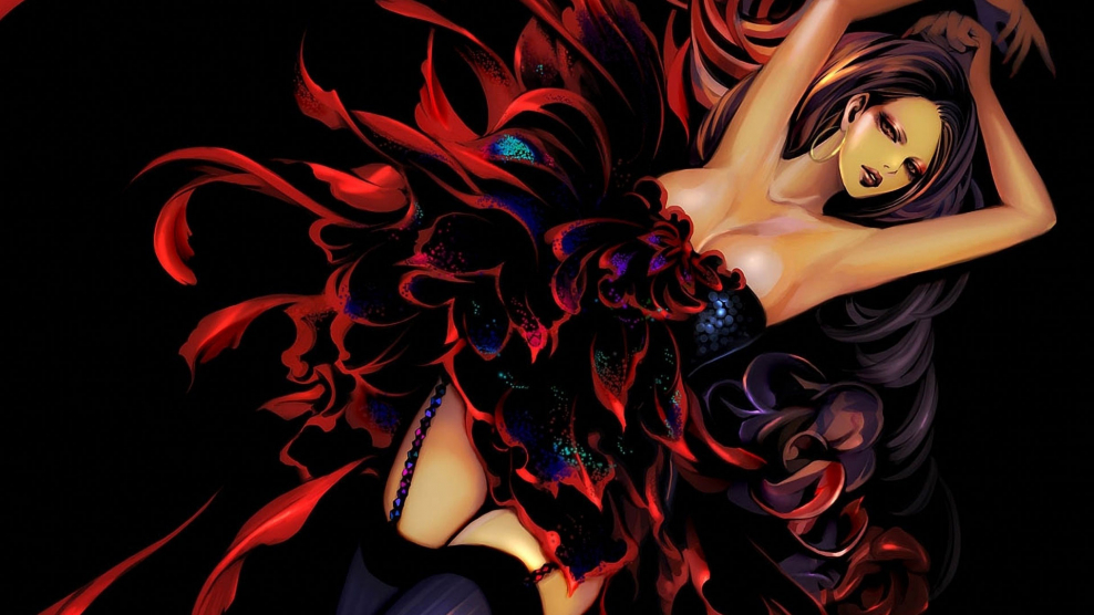 Арт девушка в платье черно-Красном