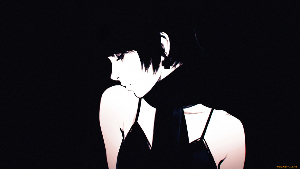 Аниме девочка на черном фоне