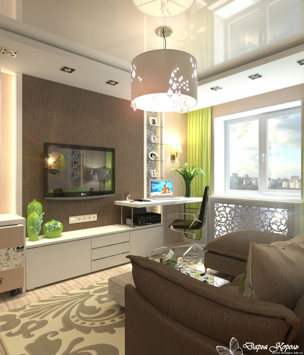 Гостиная в бежево-коричневых тонах в современном интерьере