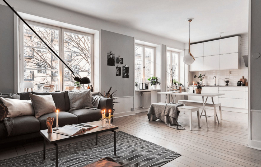 Сканди стиль кухня гостиная