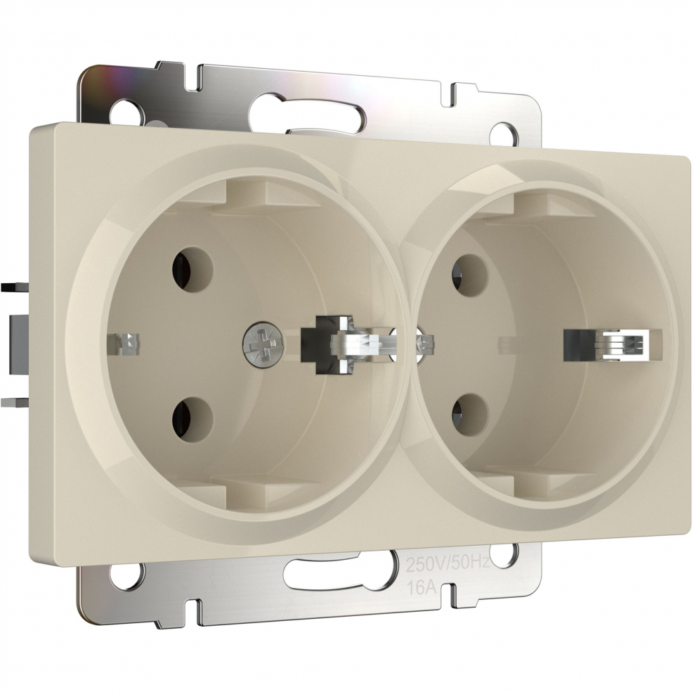 Wl03-SKG-02-ip20 / розетка двойная с заземлением (слоновая кость)