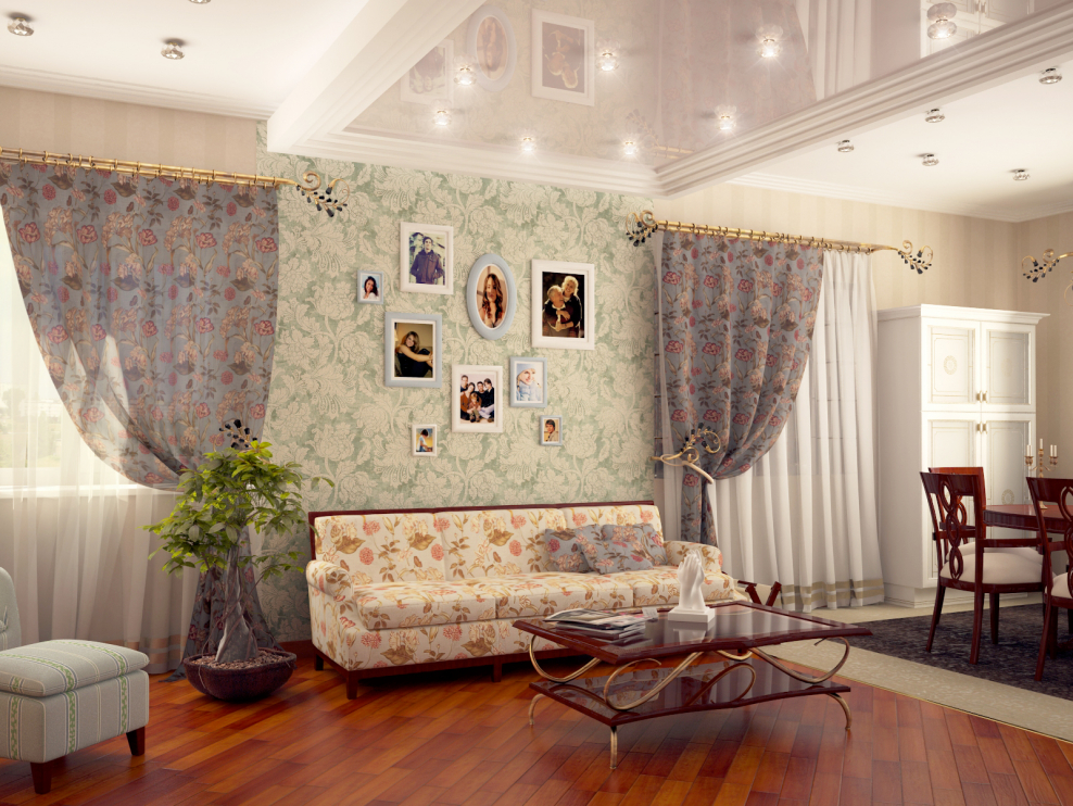 Гостиная в стиле Прованс в квартире 18 кв.м